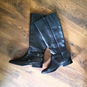 Nine West Women's Blogger Riding Knee High Leather Boots Black Size 8.5